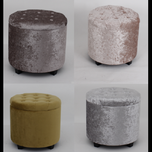 Velvet/ice velvet round non-folding wooden footstool