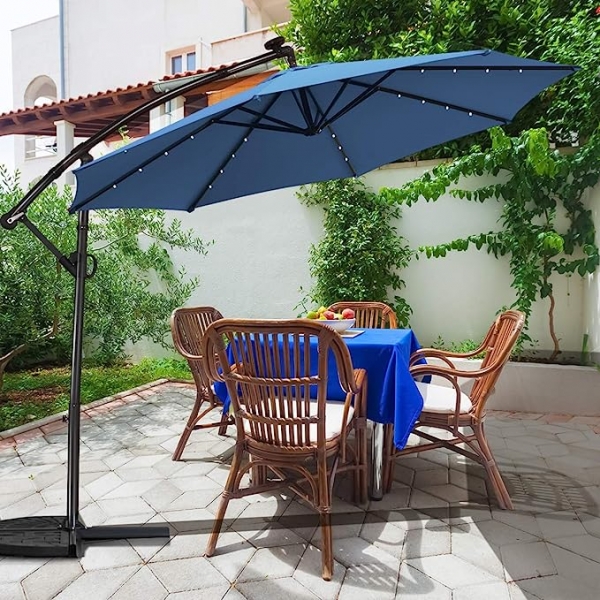 2.3m Solar Powered Offset Umbrella With Cross Base